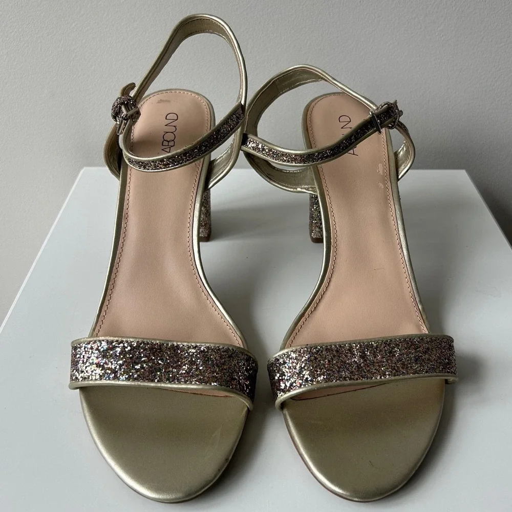 Abound Glitter Block Heel Sandals 12M Gold Colorful Sparkle Party Wedding Glam‎